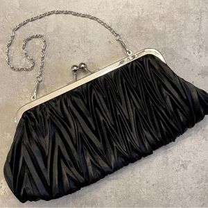 Black Silver Formal Evening Bag Chain Satin Minimalist